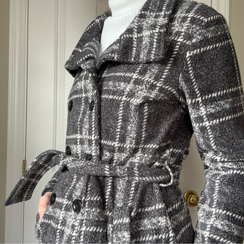 Fleece Plaid Pea Coat